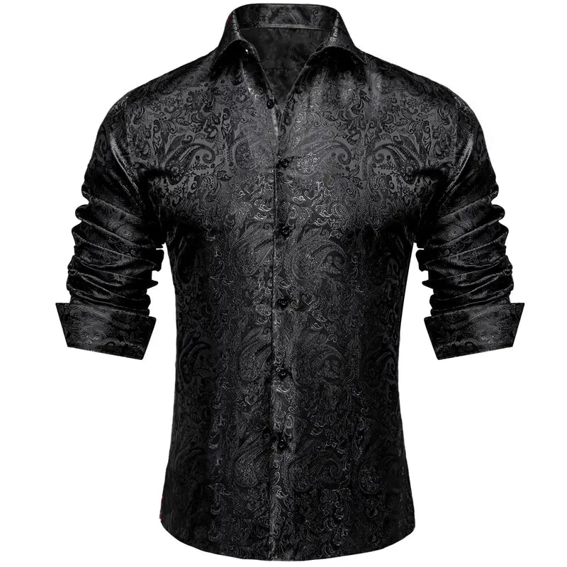 Men's Luxury Paisley Silk-Feel Button Down Shirt